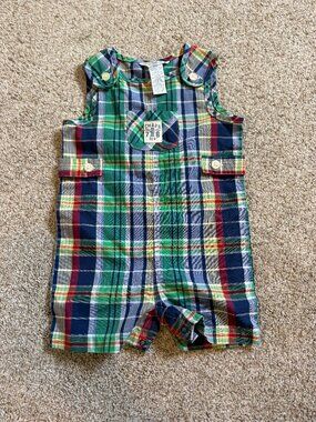 Ralph Lauren Baby Plaid Romper Size 6M Colourful with Pocket One Piece Outfit